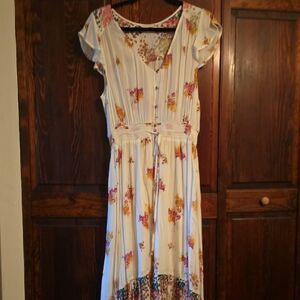 Lucky Brand Cream Midi Sundress with Flutter Sleeves